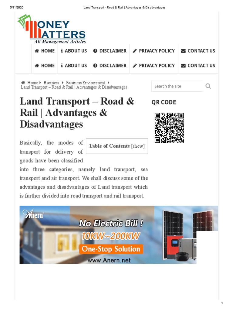 Land Transport - Road & Rail - Advantages & Disadvantages | PDF | Land ...