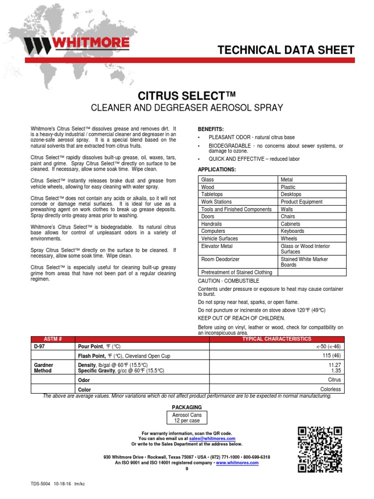 Technical Data Sheet Cleaner and Degreaser Aerosol Spray PDF
