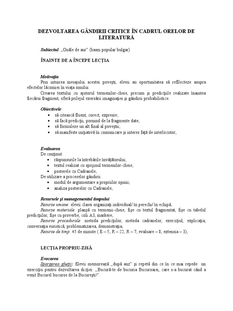 Dezvoltarea Gandirii Critice | PDF