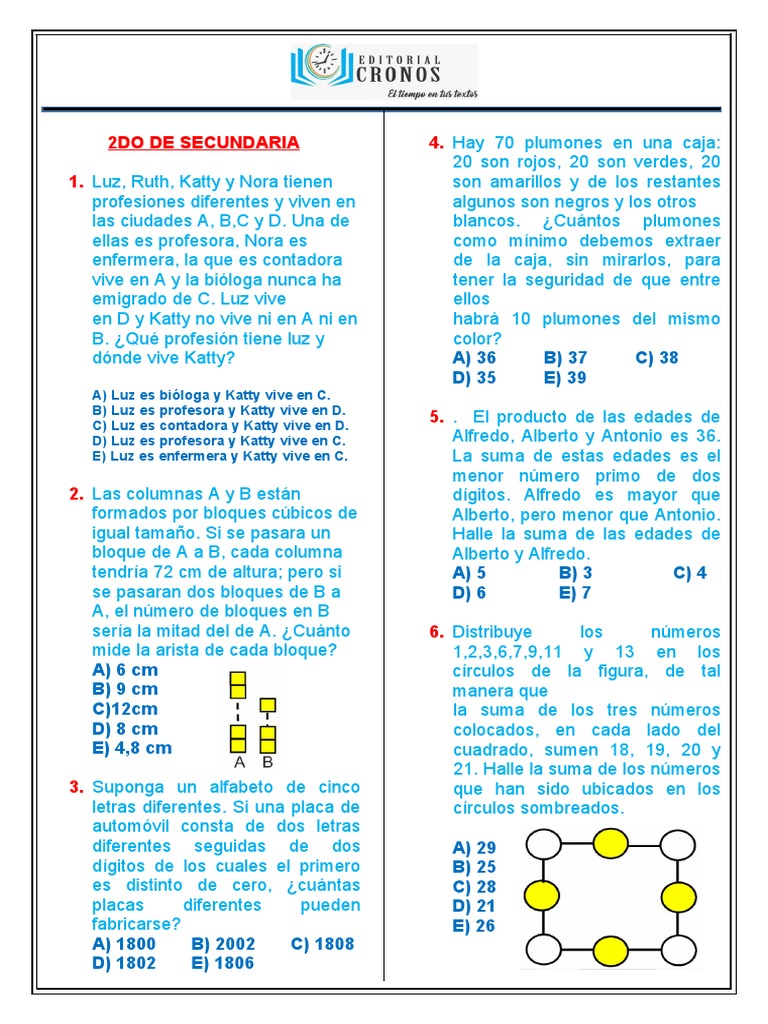 Problemas Matemáticos para Secundaria | PDF | Ocio | Deportes
