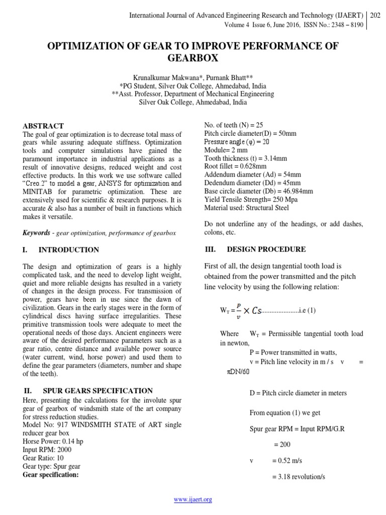 Optimization of Gear To Improve Performance of Gearbox | PDF | Gear ...