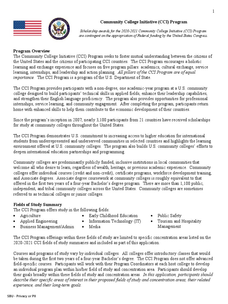 CCI Program AY 2020 2021 Application Fillable Word 819 KB | PDF | Goal ...
