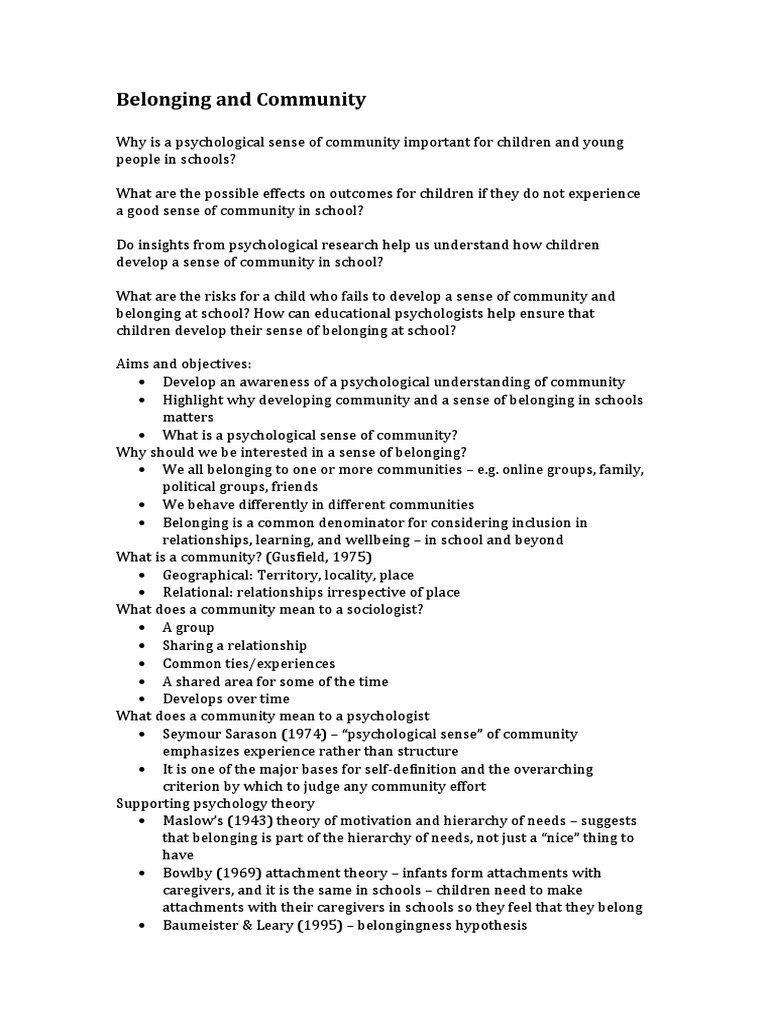 Belonging and Community | PDF | Attachment Theory | Community