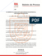 Boletín de Prensa - Nuevas Medidas Desde El Gobierno de La Ciudad Frente Al Coronavirus