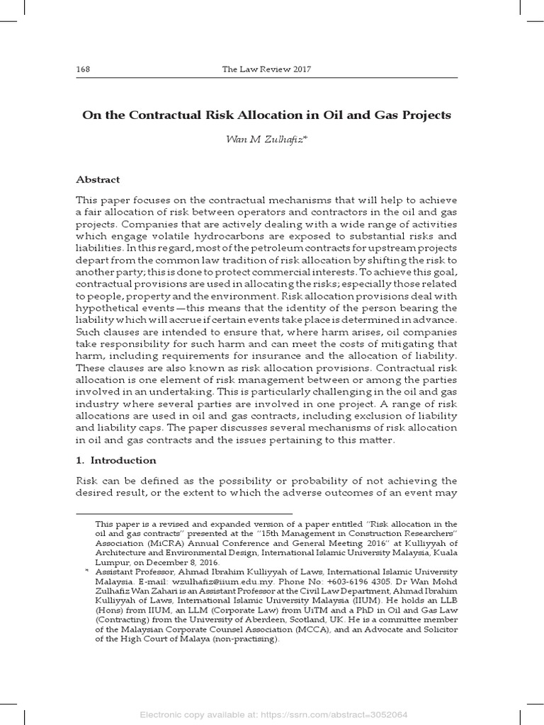 Oil and Gas Contract Risk Allocation PDF Indemnity Tort