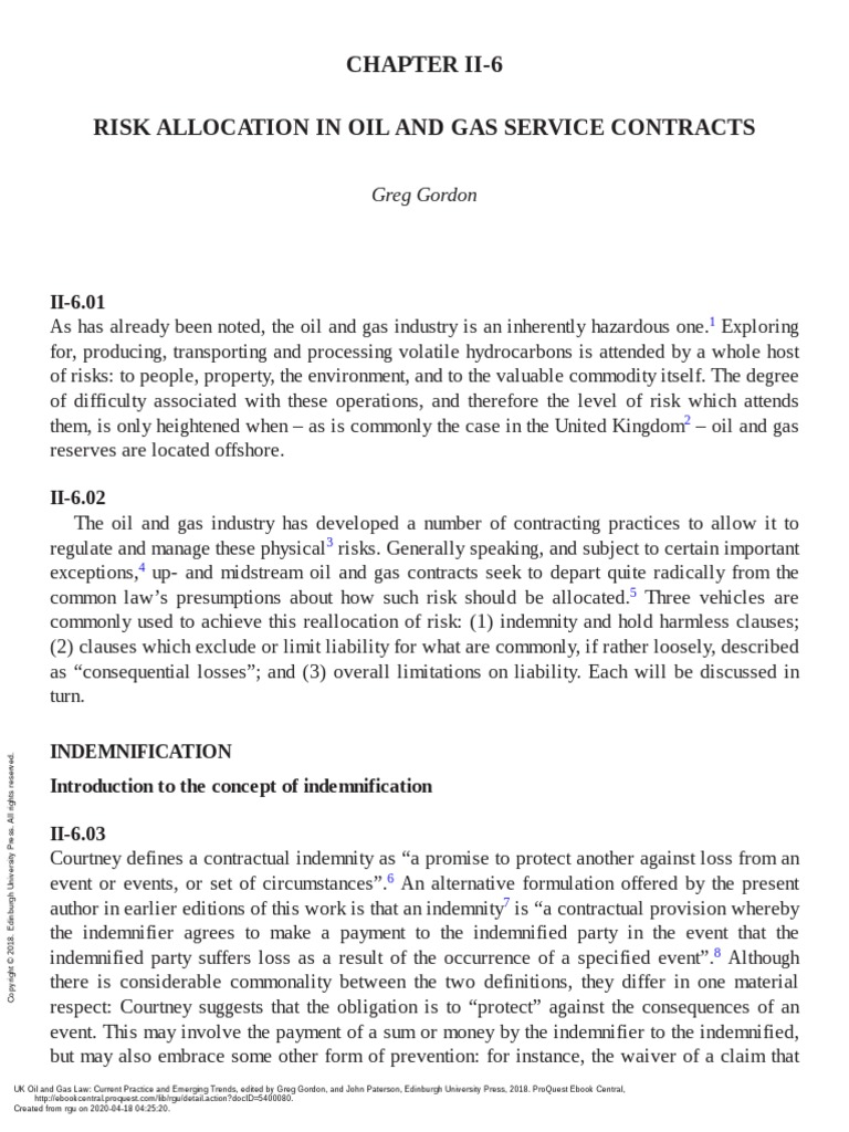 Risk Allocation In Oil And Gas Service Contracts Pdf Pdf Indemnity Common Law