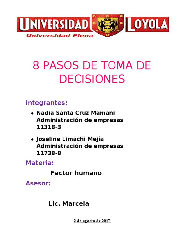 8 Pasos para la Toma de Decisiones | PDF | Toma de decisiones ...