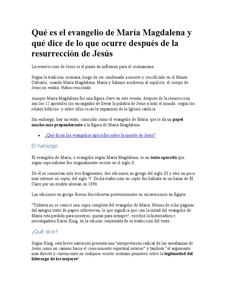 Evangelio de Maria Magdalena PDF Evangelios María Magdalena