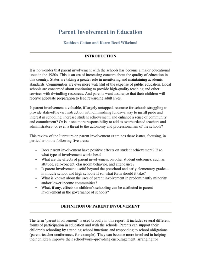 Enhancing Education Through Parent Involvement | PDF | Teachers ...