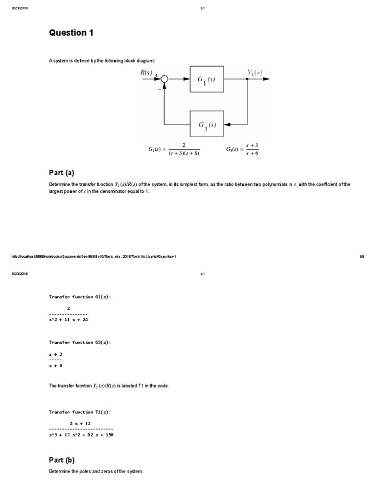 Part (A) A System Is Defined by The Following Block Diagram PDF