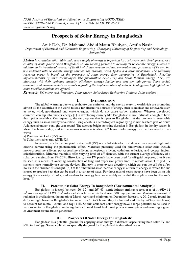 Prospects of Solar Energy in Bangladesh PDF | PDF | Photovoltaics ...