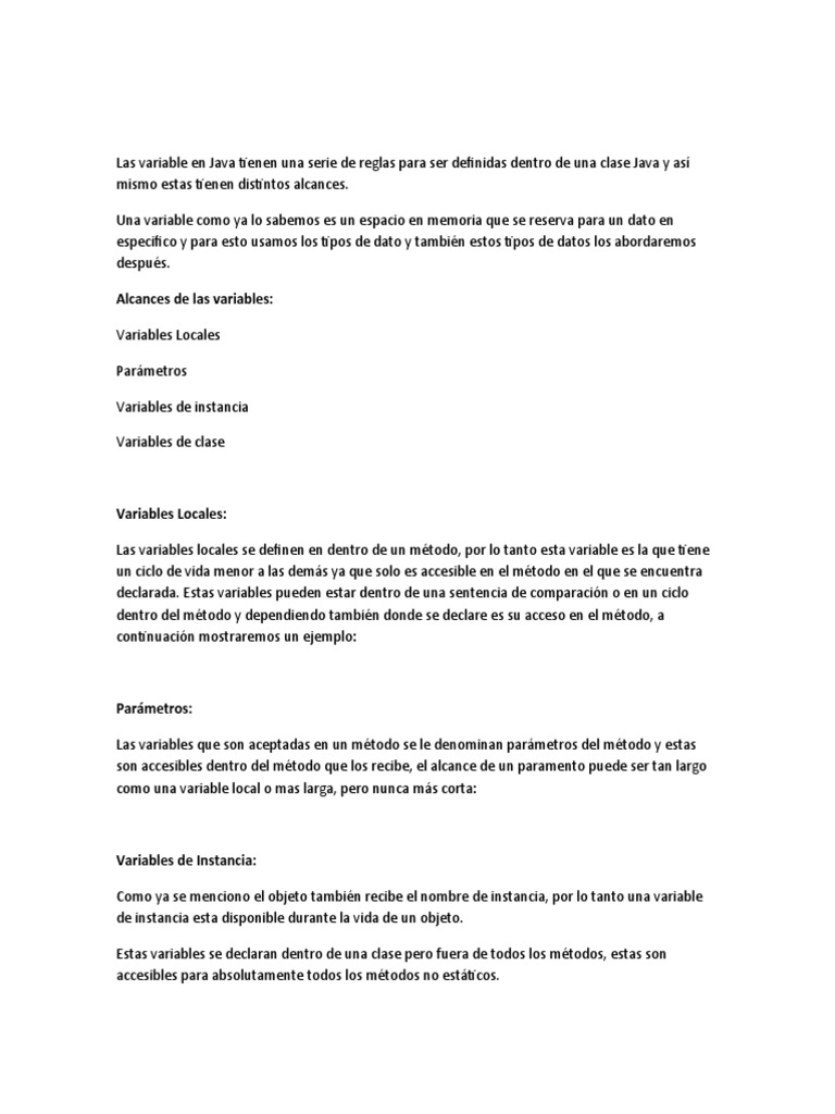 Alcances de Variables en Java | PDF | Objeto (informática) | Java ...