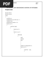 Ascending and Descending Sorting of Integers: Program Code