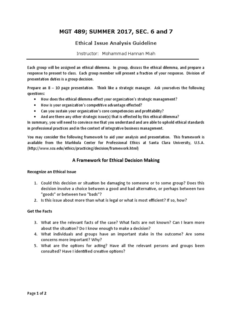 Ethical Issue Analysis Guideline | PDF | Rights | Social Institutions