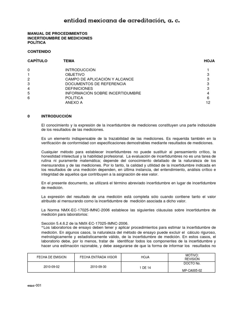 Incertidumbre en Mediciones: Manual de Procedimientos | PDF ...