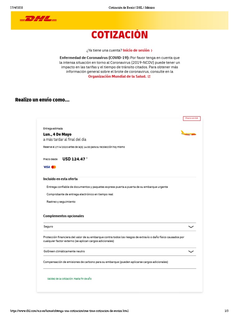 Cotización de Envío - DHL - México | PDF | Business | Salud y bienestar, image size:768x1024