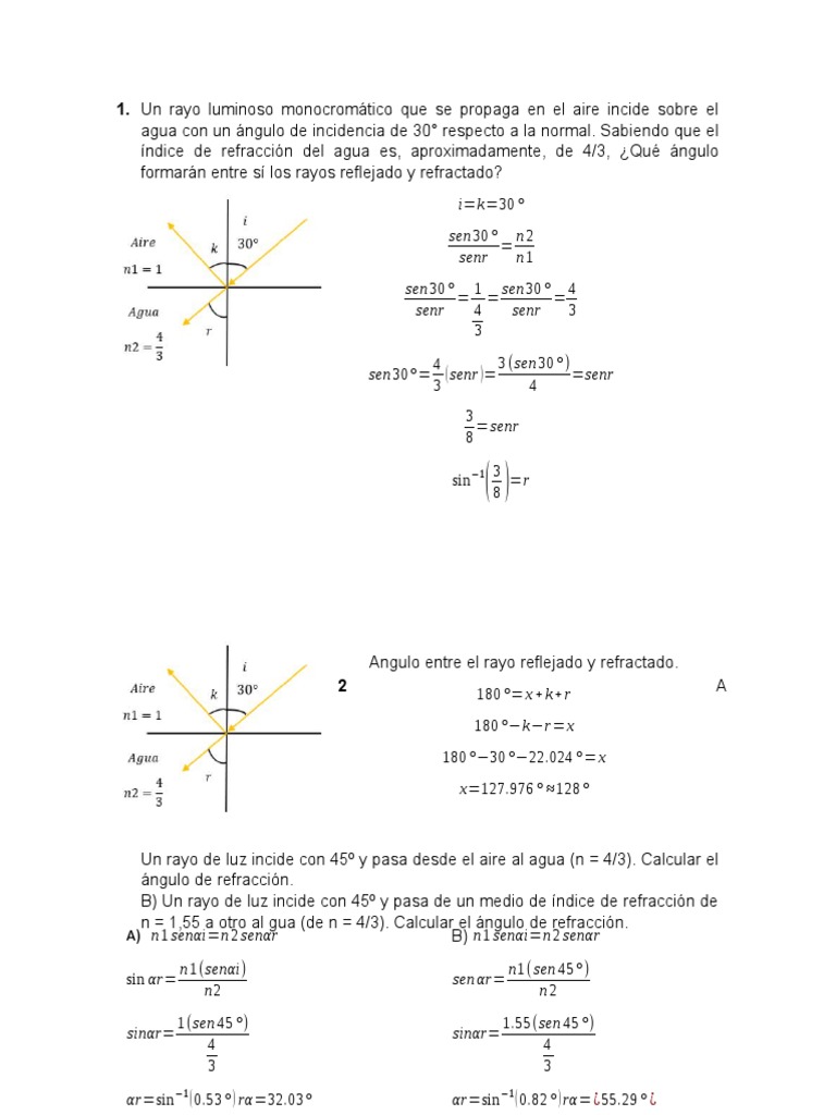 Ejercicios de Reflexión y Refracción de Luz | PDF | Refracción | Ligero