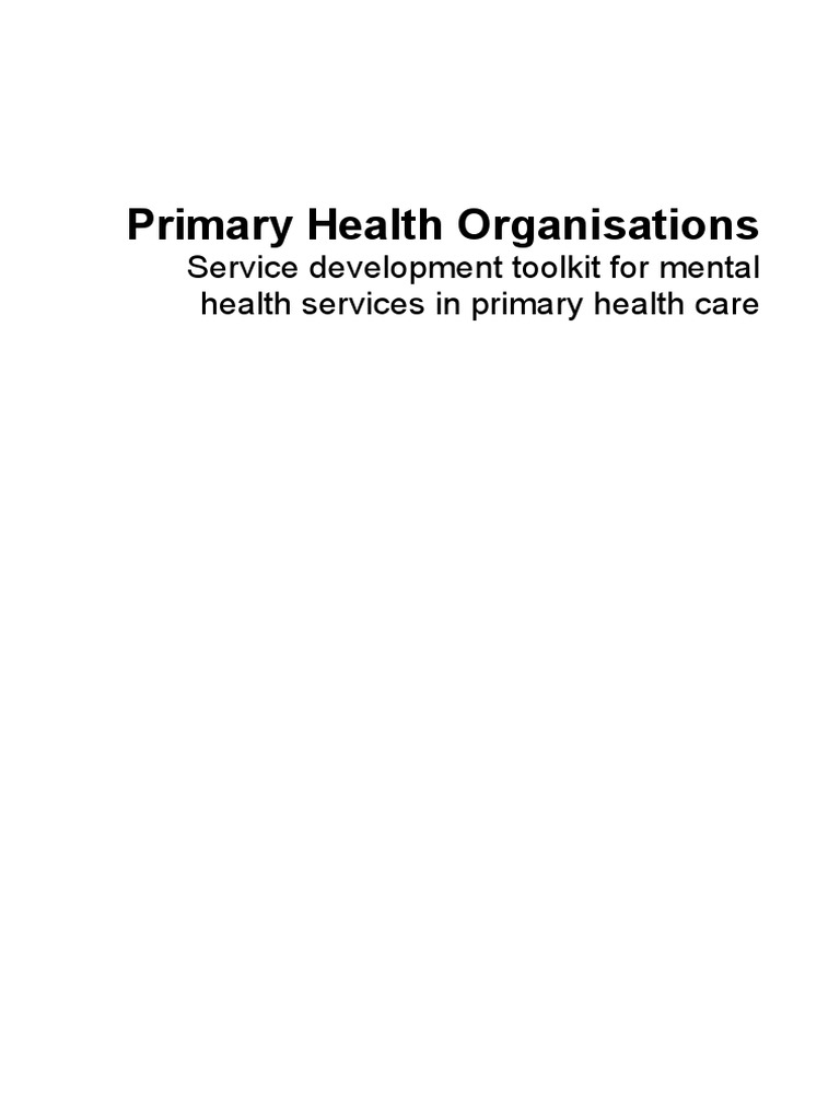 Primary Health Organisations: Service Development Toolkit For Mental ...