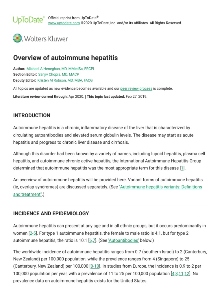 Overview of Autoimmune Hepatitis UpToDate PDF Hepatitis