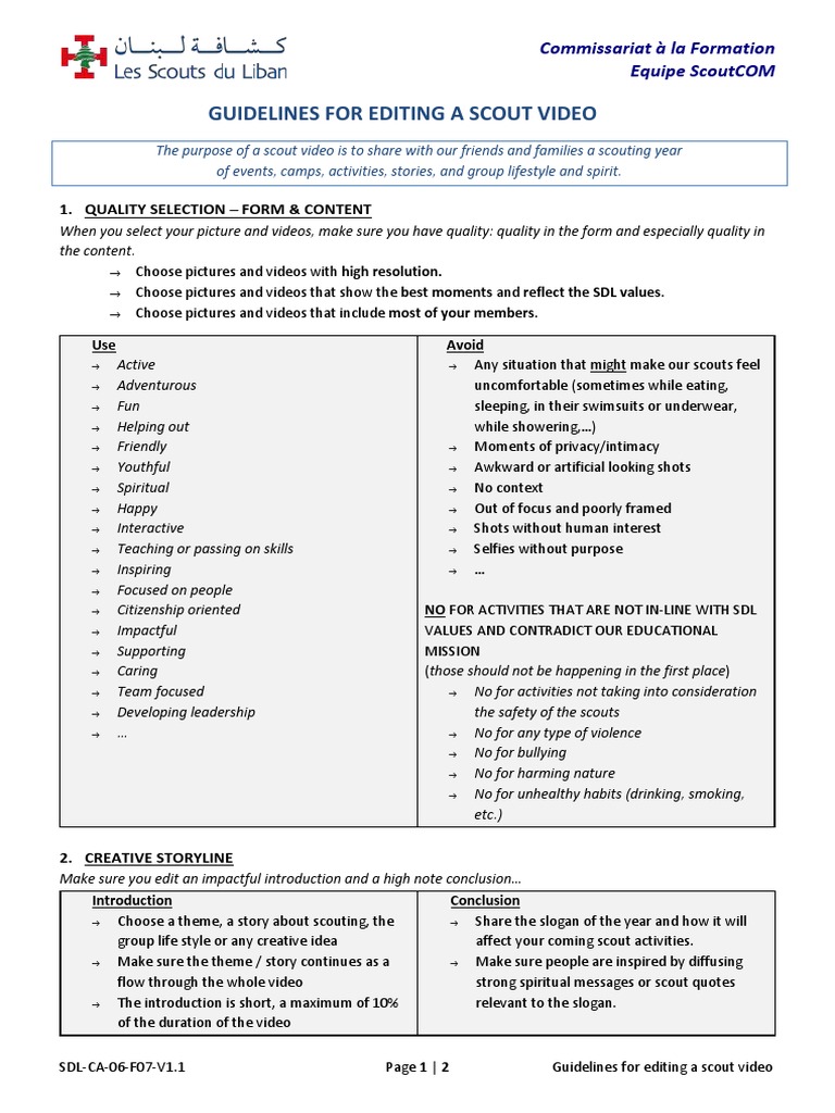 Scout Video Editing Guidelines | PDF | Frame Rate | Video