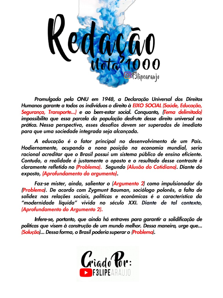Modelo de Redação Nota 1000 PDF | PDF