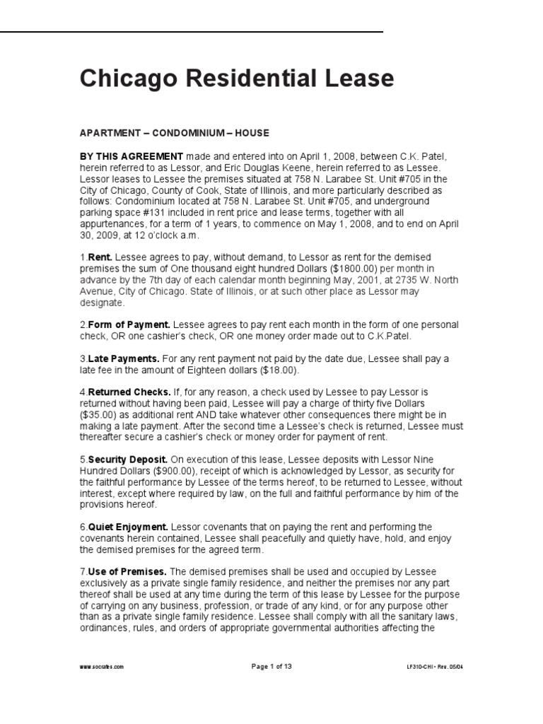 Chicago Residential Lease | PDF | Lease | Leasehold Estate