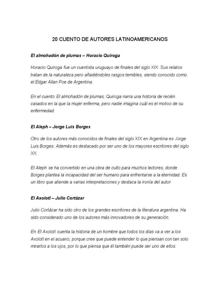 20 Cuentos de Autores Latinoamericanos PDF Cuentos