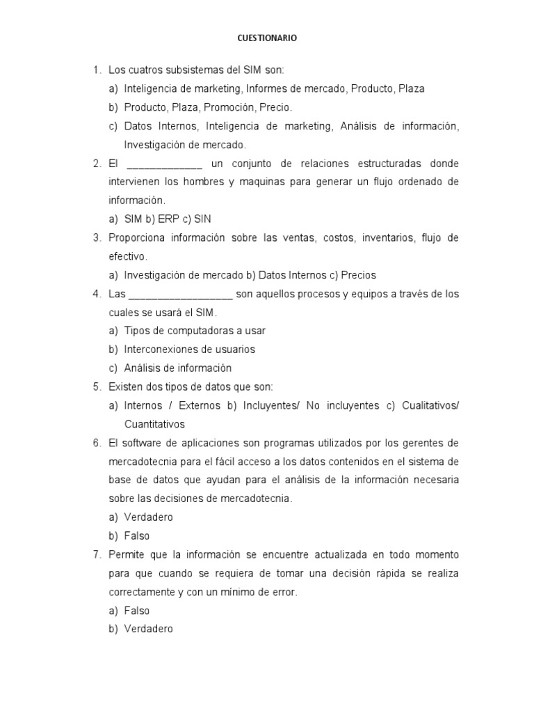 Cuestionario SIM | PDF | Informática | Tecnología