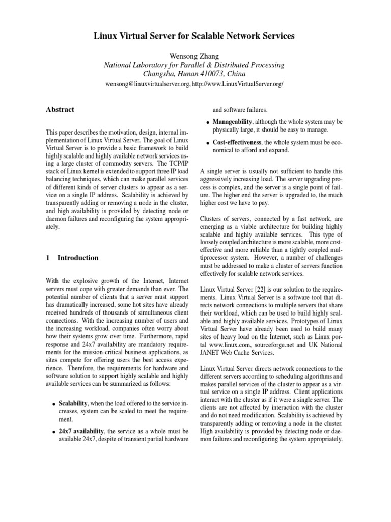 Linux Virtual Server for Scalable Services | PDF | Load Balancing ...