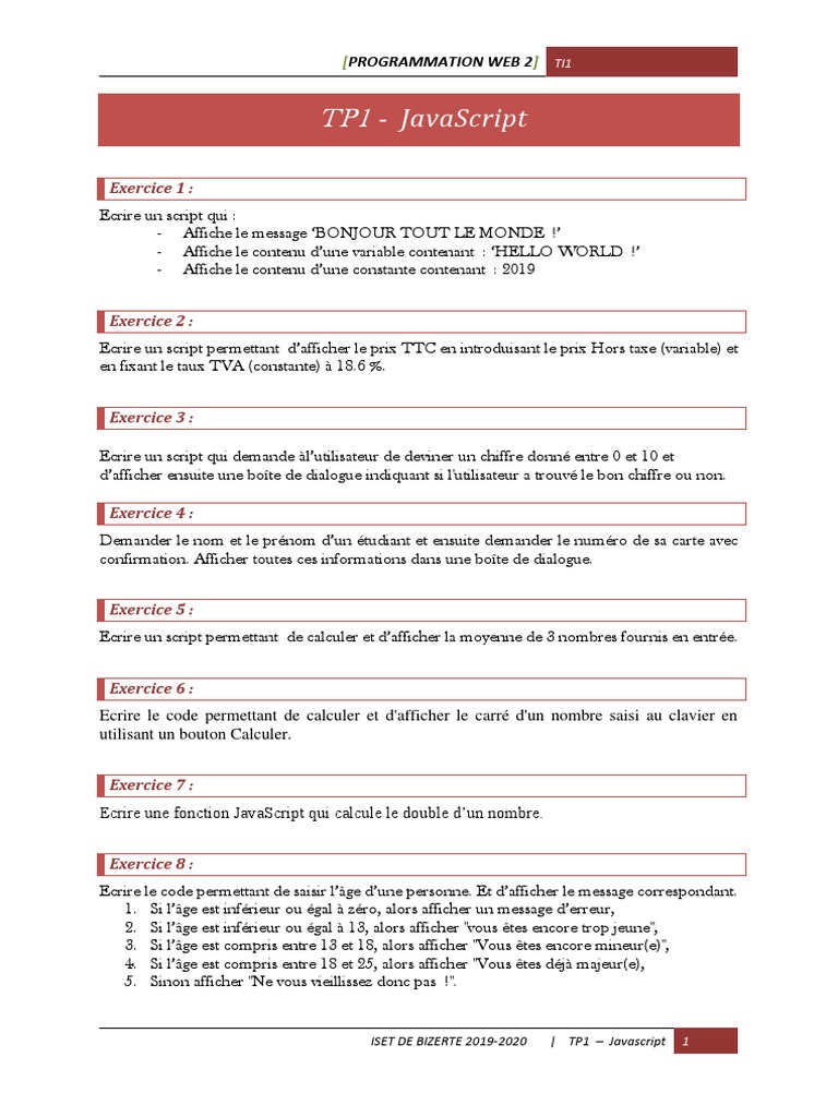 Exercices de JavaScript pour débutants | PDF | JavaScript | Taxe sur la ...