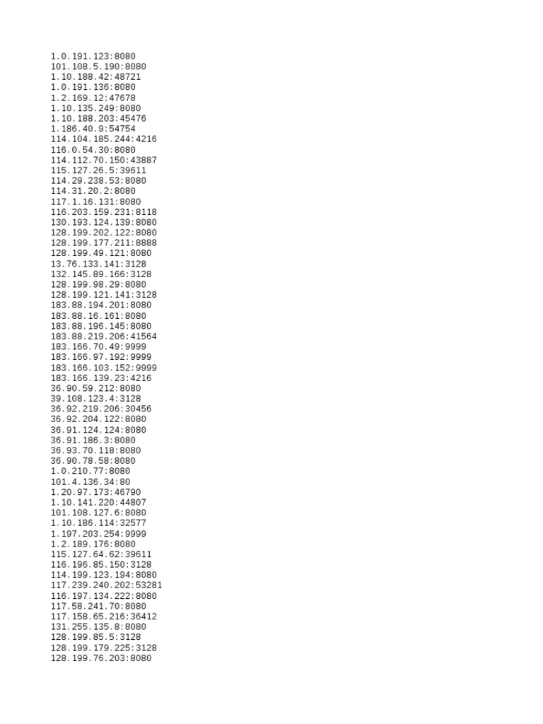 Proxy Server IP Addresses List | PDF