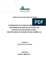 Elaboração Do Plano de Gerenciamento de Resíduos de Serviço de Saúde Um Odontológica Estudo de Caso em Uma Clinica Na Cidade de São Gabriel RS