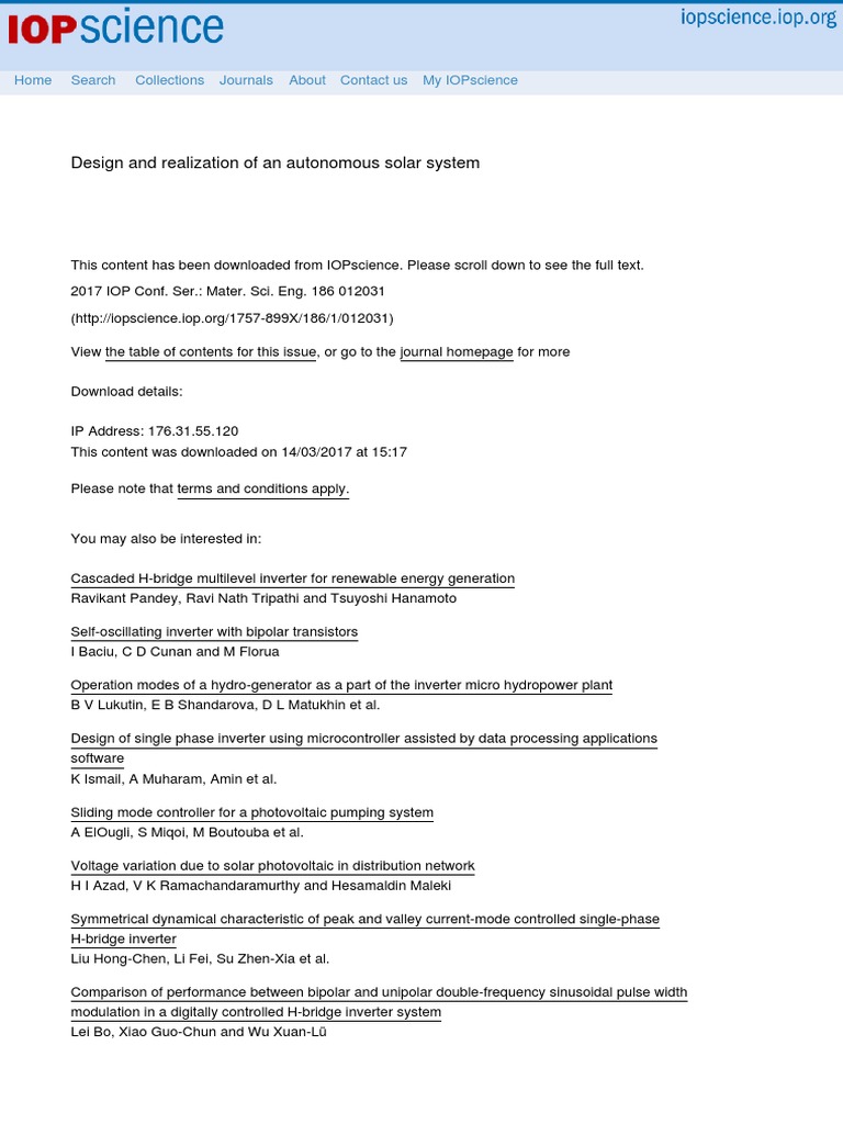 Design and Realization of An Autonomous Solar Syst PDF | PDF ...