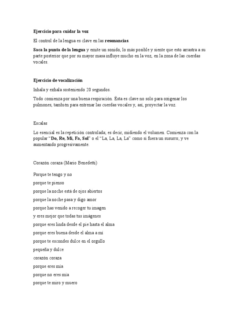 Ejercicios para cuidar la voz | PDF | Estudios de idiomas extranjeros ...