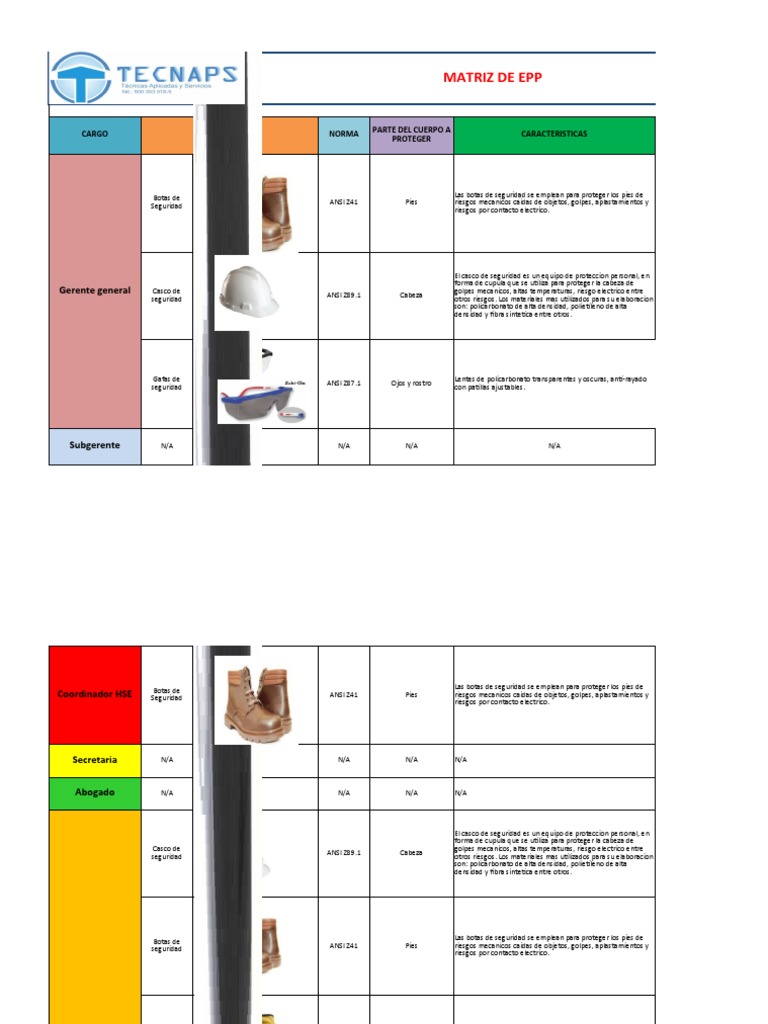 Matriz de EPP | Descargar gratis PDF | Guante | Lentes