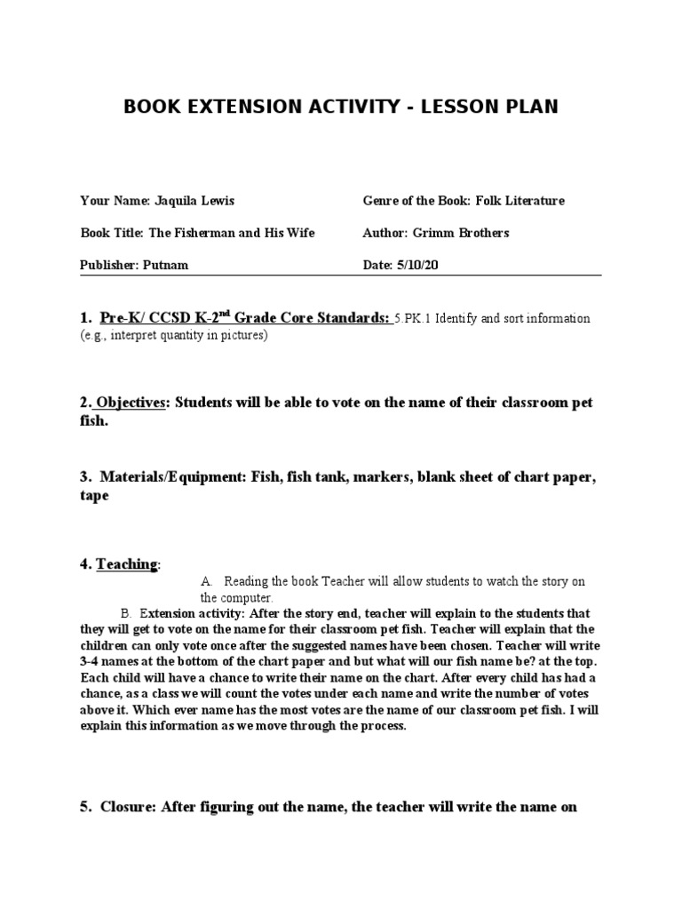Book Extension Activity Lesson Plan 5.PK.1 Identify and Sort