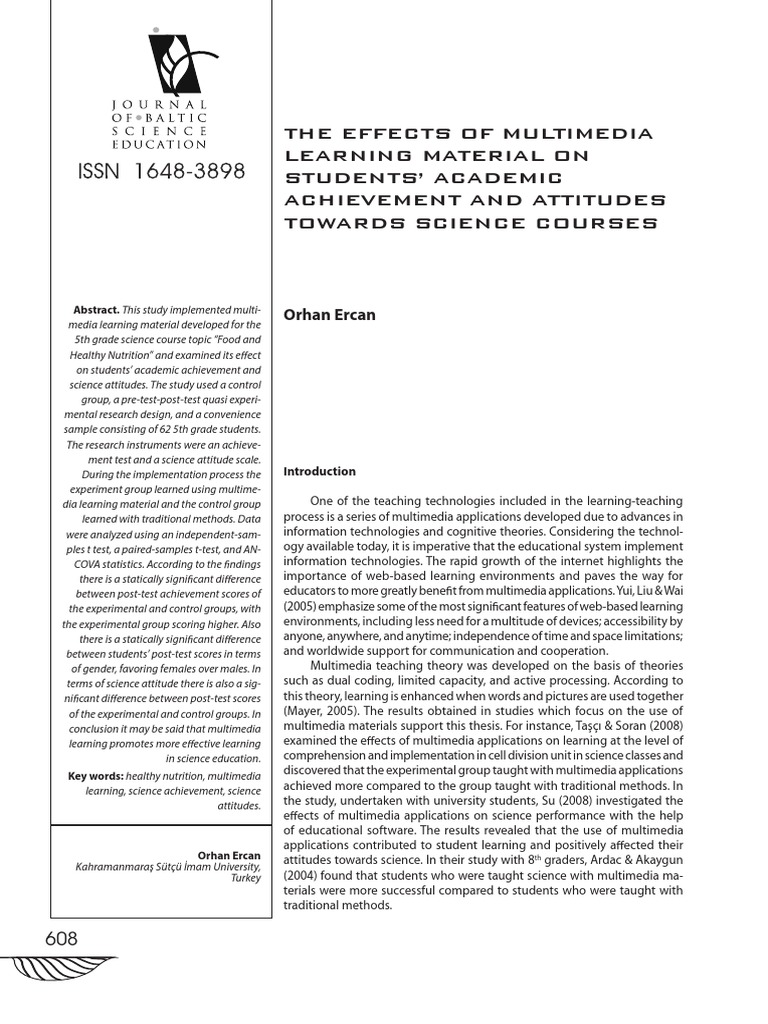 Multimedia Impact on Science Learning | PDF | Multimedia | Student's T Test