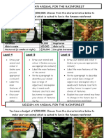 Design An Animal For The Rainforest: Feature Cost ( ) Feature Cost ( )