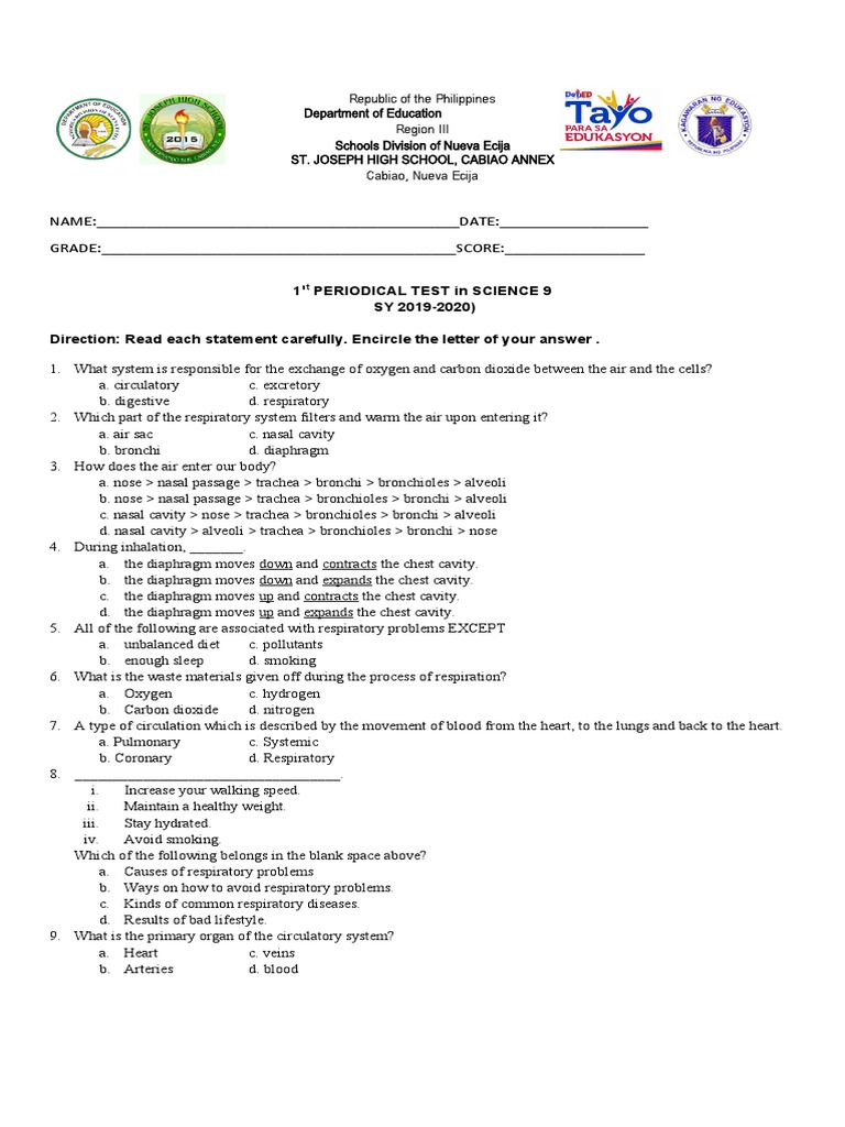 Science 9 First Quarter Exam Guide | PDF | Circulatory System | Heart