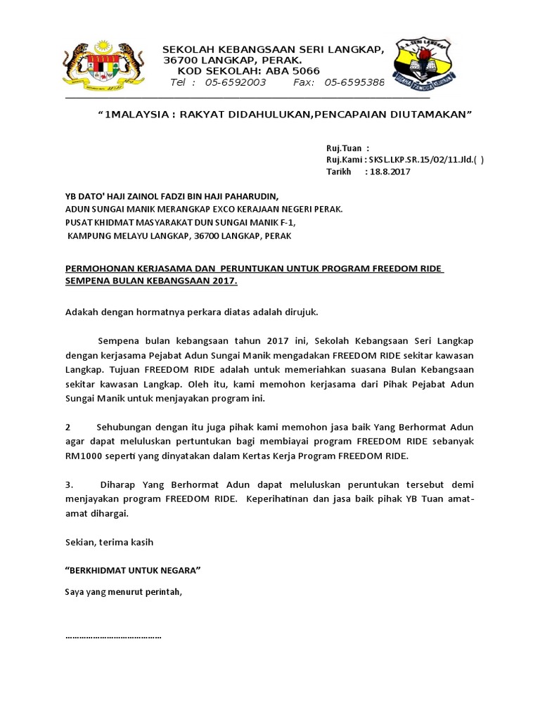 Contoh Surat Mohon Sumbangan Duit Untuk Buat Program