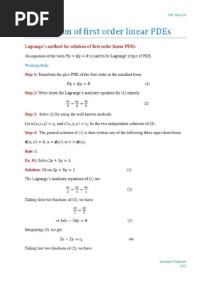 Solution Of First Order Linear Pde Pdf Partial Differential Equation Differential Calculus