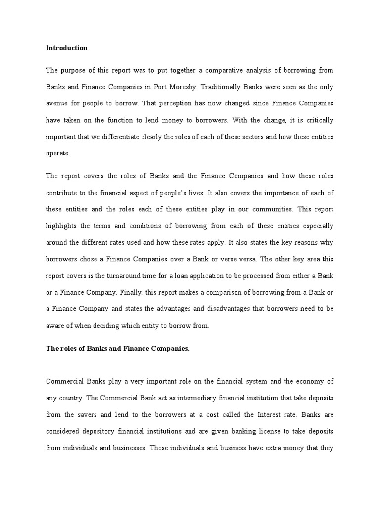 Comparative Analysis of Borrowing From Banks and Finance Companies in