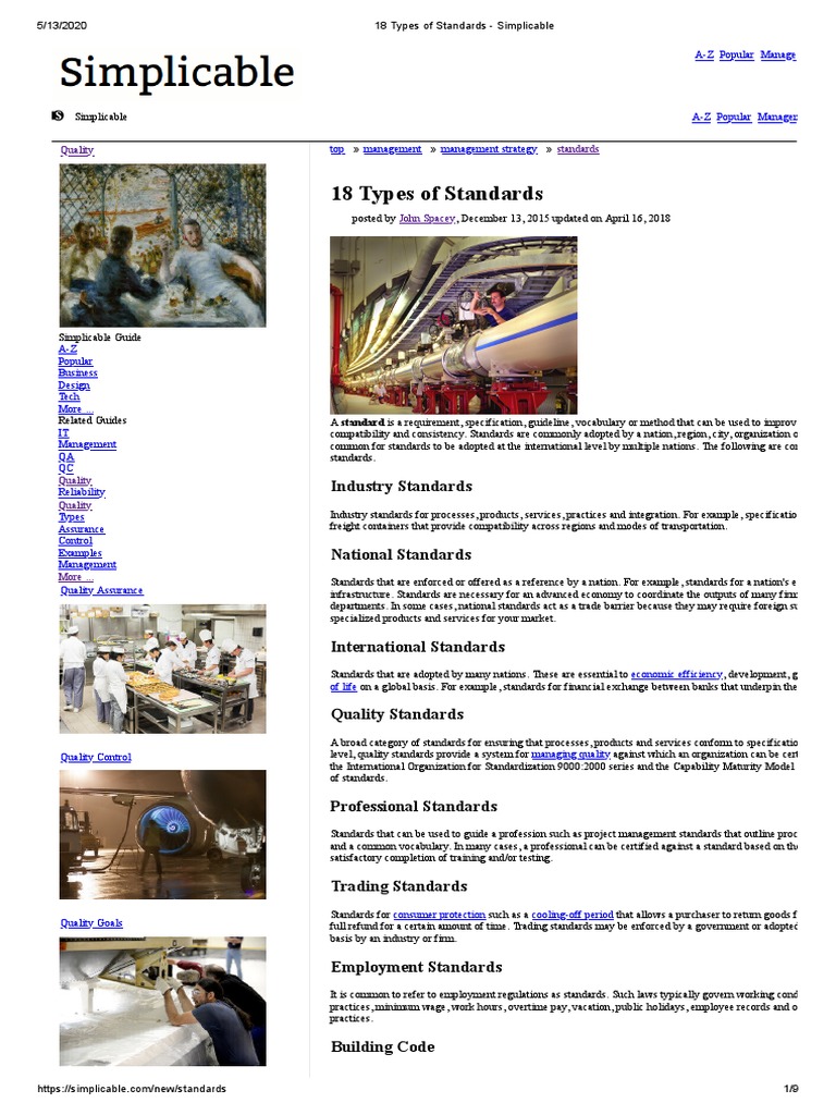 18 Types of Standards - Simplicable PDF | PDF | Quality Assurance ...