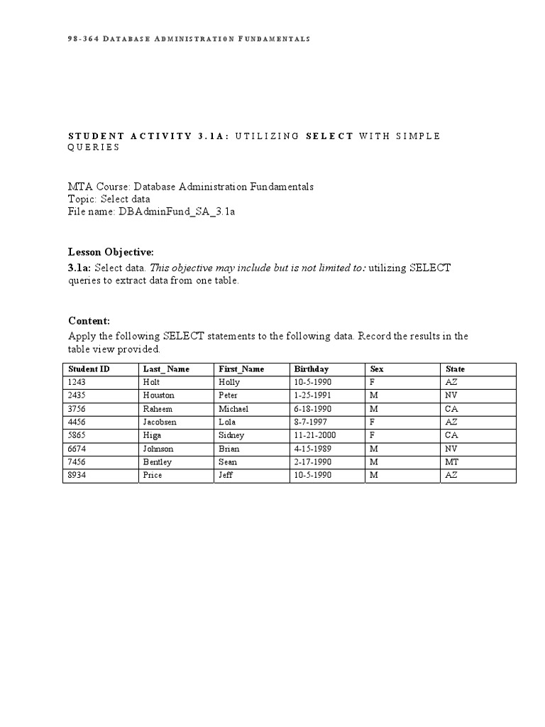 Database Query Basics for Students | PDF