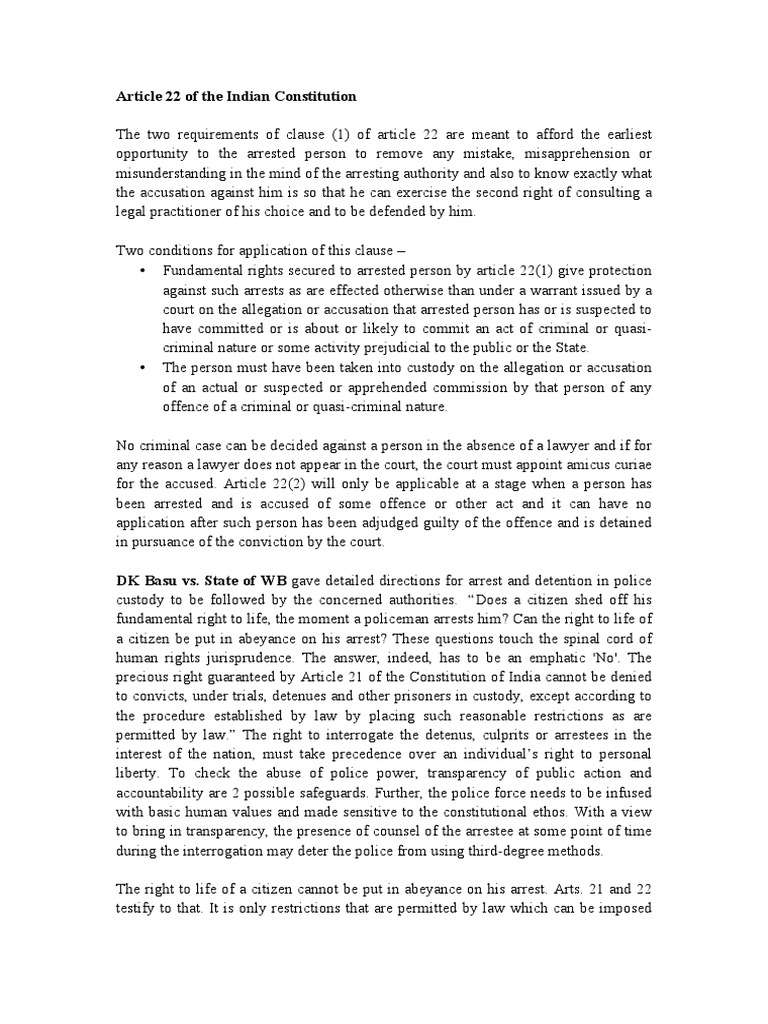 Understanding Article 22 Rights | PDF | Arrest | Remand (Detention)