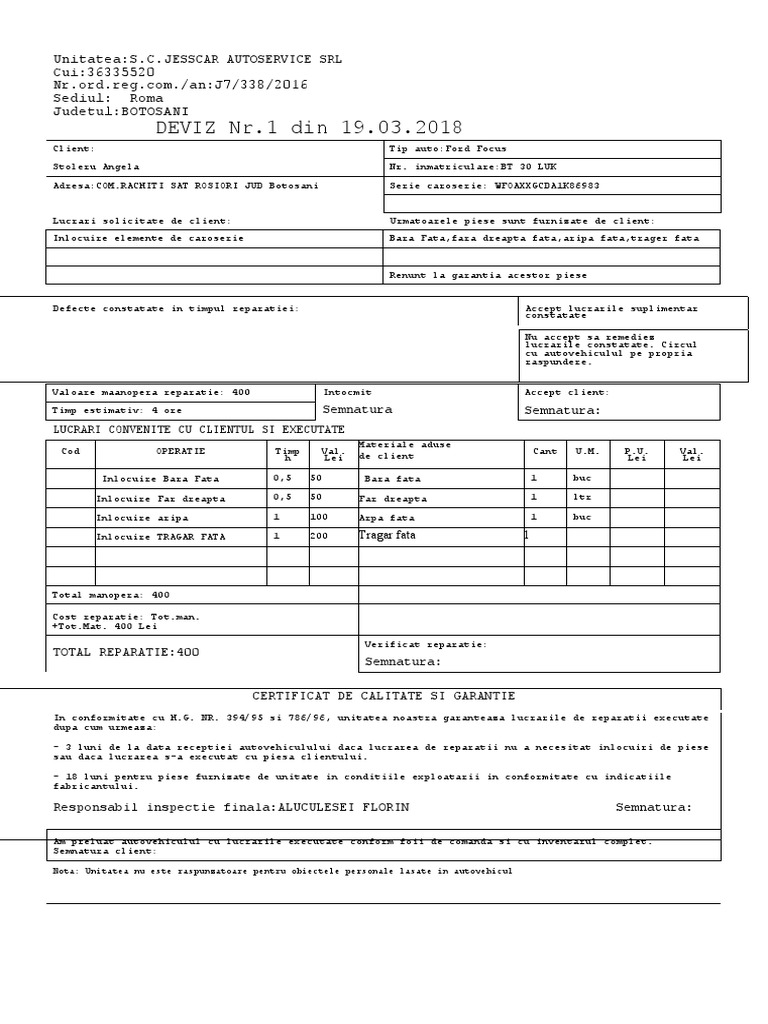 Model Deviz Estimativ | PDF