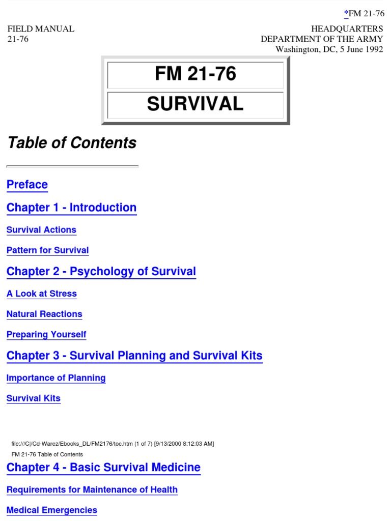 (eBook - PDF) - Military - Us Army Survival Manual Fm 21-76 | Survival  Skills | Self-Improvement