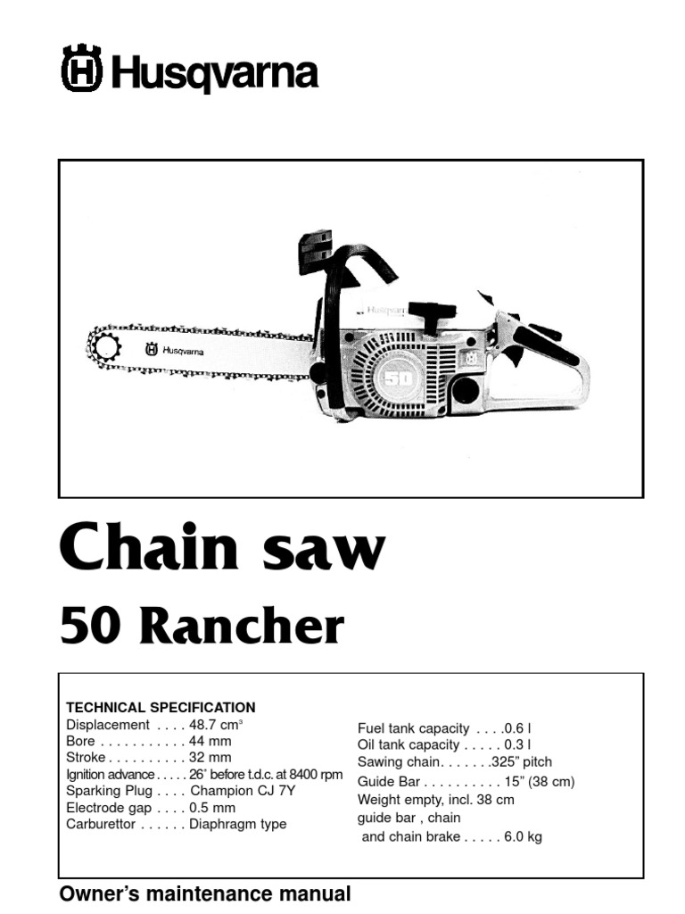 Husqvarna 50 Rancher Owner's Manual | PDF | Carburetor | Throttle