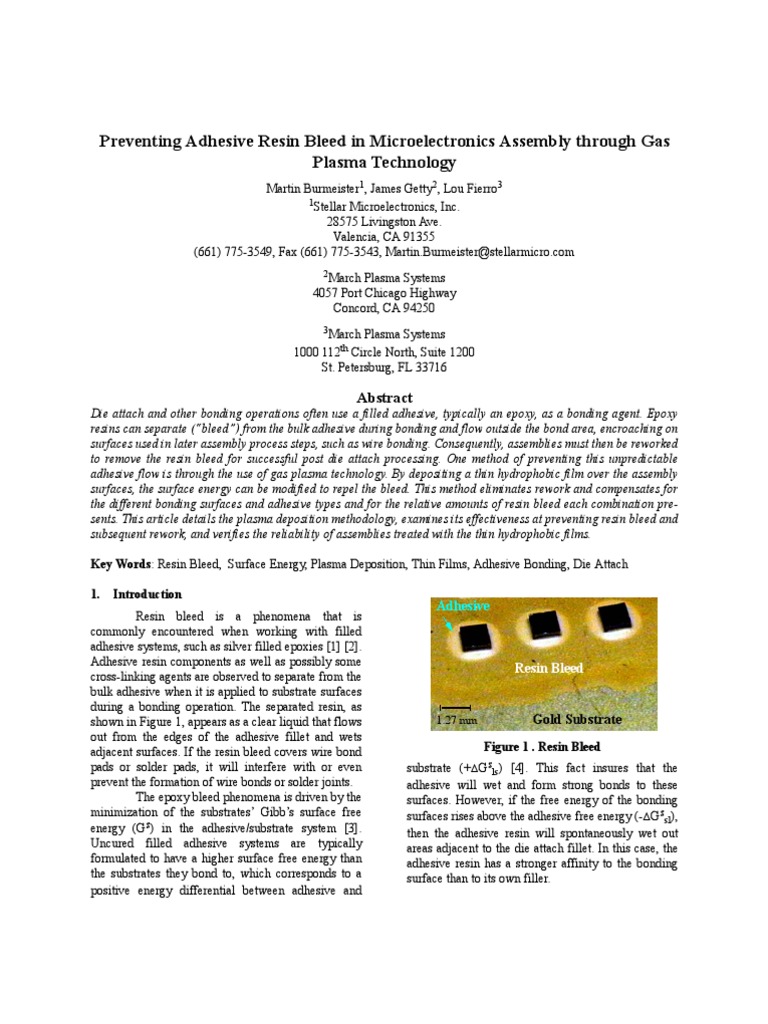 Resin Bleed Prevention by Plasma Etching PDF Adhesion Adhesive