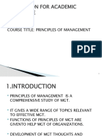 Foundation For Academic Excellence: Course Title: Principles of Management